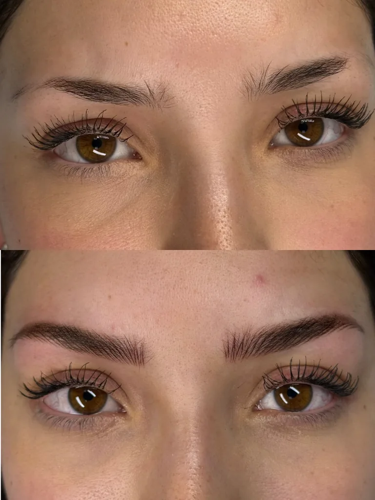Diseño de cejas de una clienta en Venus Brows, antes y después, centro de estética en Chiclana